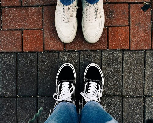 Close up of comfortable shoes on pavement